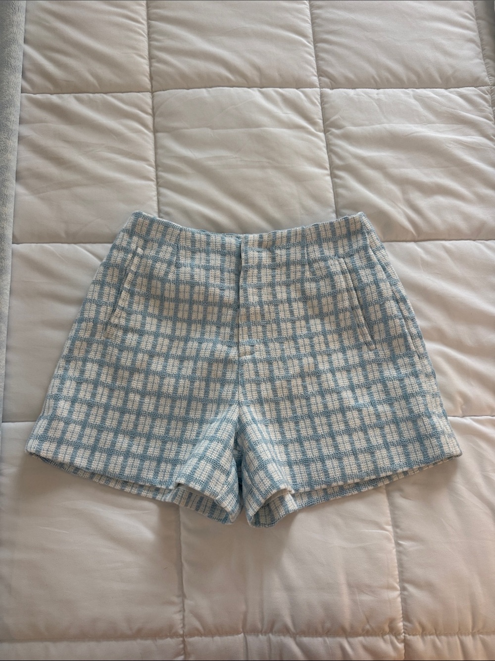 Altard State Light Blue Plaid Tweed Women's Shorts